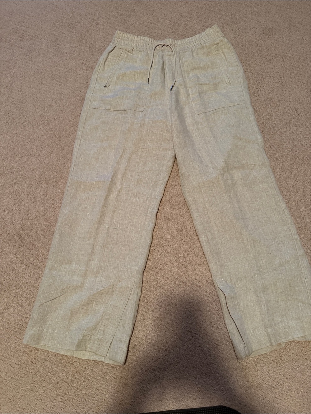 Athleta Wide-Leg Linen-Blend Pants in Light Tan